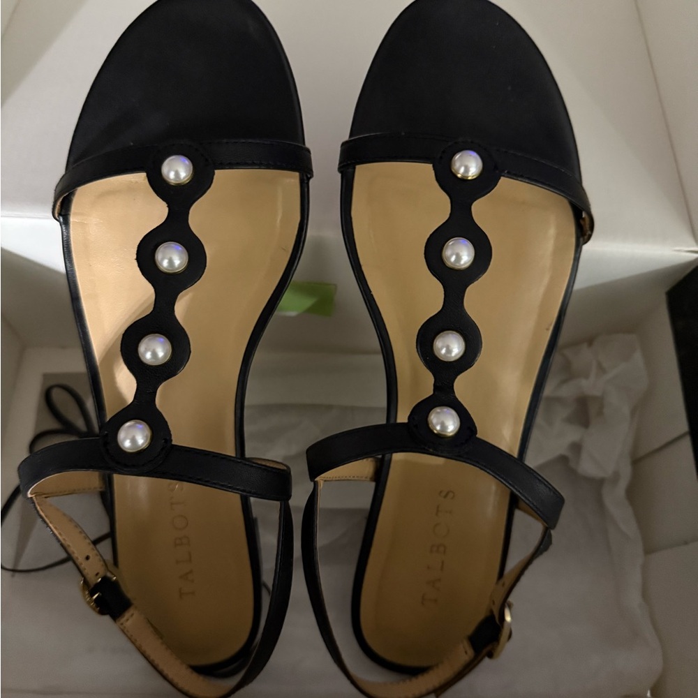Talbots Black Sandals with Pearl Accents